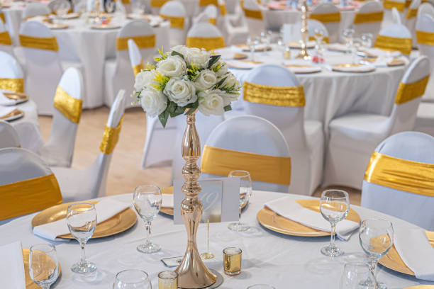 Wedding reception with dramatic floral canopy